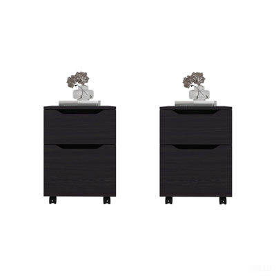 Wenge Nightstands with Storage Drawer and Shelf, Set of 2