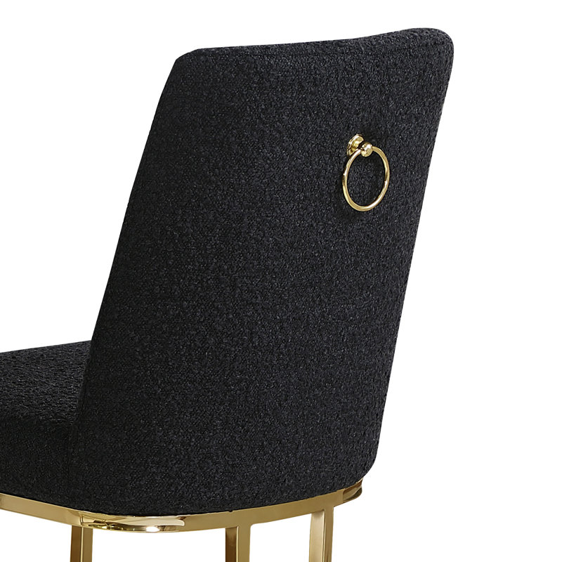 Counter & Barstools With Boucle Teddy Fabric And Base, Black Seat/ Gold Frame, Counter Stool (27" Seat Height)