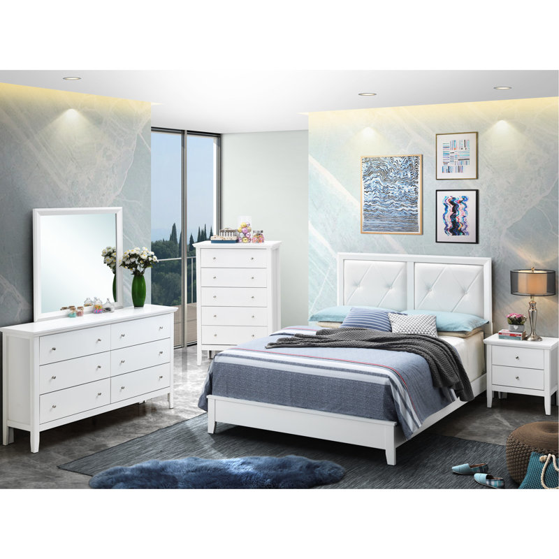Lit double blanc pour espaces de vie modernes Decor - l 59 po x H 52 po x P 80 po à des fins décoratives