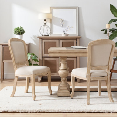 Chaises de salle à manger de style champêtre beige haut de gamme Amando, chaises rembourrées avec dossier en éventail, techniques de tréfilage et de sculpture