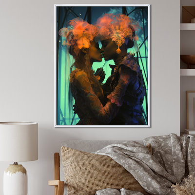 " Vintage Portrait Of Lovers Kissing Retro Colors "