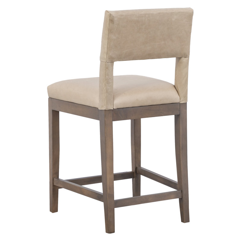 Tabouret de bar en cuir Arie, Perle 1181, À hauteur de comptoir, Noyer