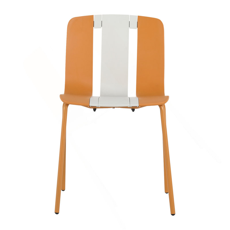 Holiday - 4-Pack Modern Striped Color Block Chairs – Indoor/Outdoor PP Plastic Seat & Sturdy Metal Legs, Vibrant White, Orange, Beige – For Living Room, Balcony, Café, Terrace
