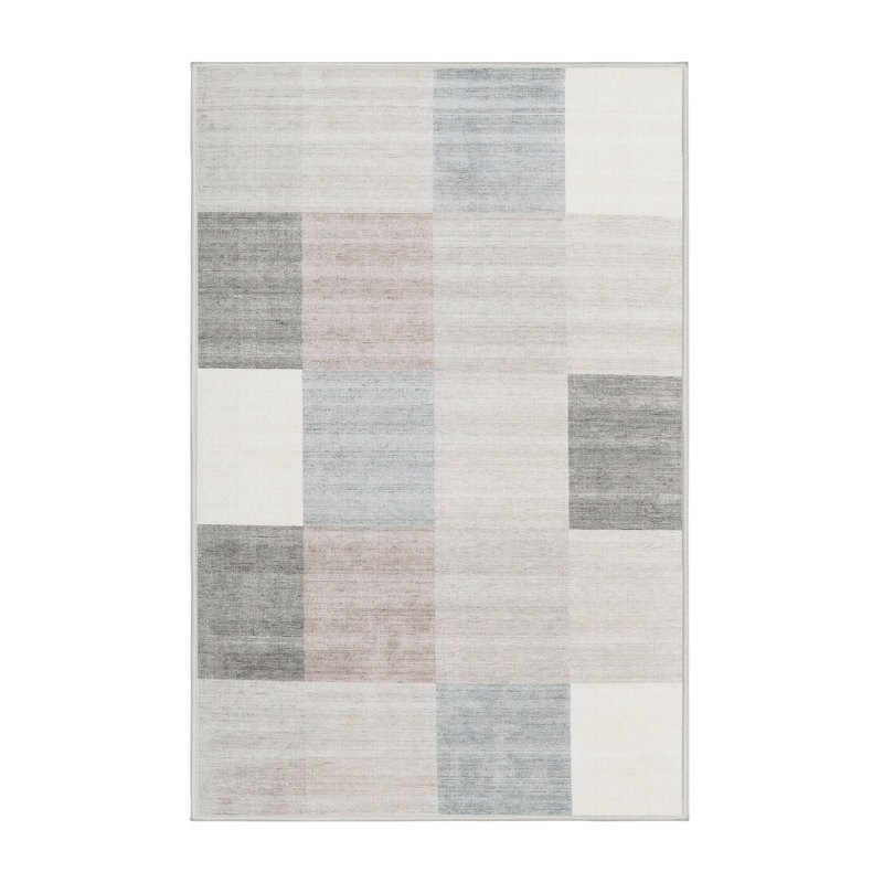 Tapis gris/rose/rouge contemporain, Rectangle 2 pi x 4 pi