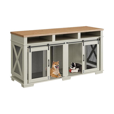 Meuble télé 71 po avec diviseur amovible pour grand chien 71 po et 3 compartiments de rangement