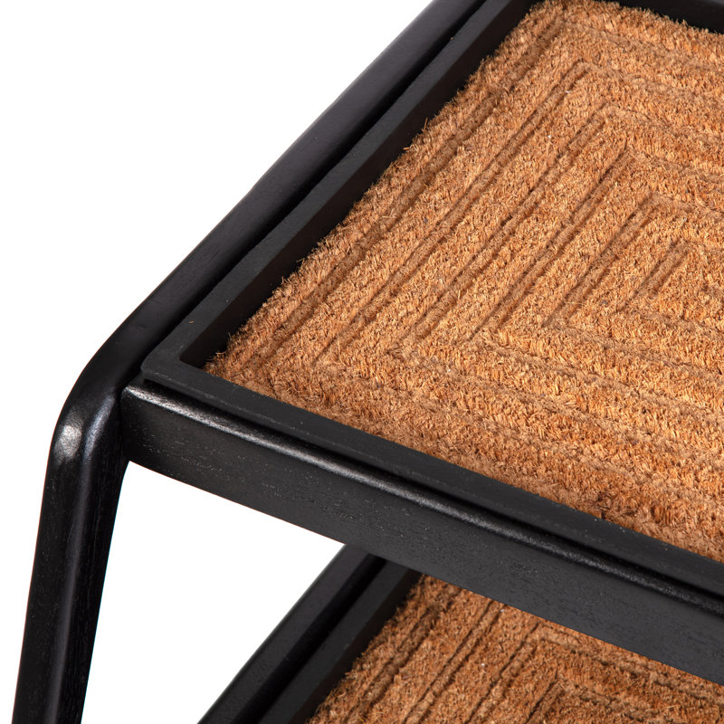 Premium Solid Wood Boot Tray Stand with Natural Coir Mat - Entryway & Mudroom Shoe Organizer, Black, 22" W x 36.5" L, Tier 2