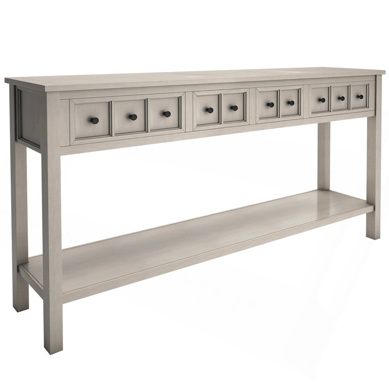 Entryway Console Table, 60" Long Sofa Table With Two Different Size Drawers And Bottom Shelf For Storage, Gray Wash