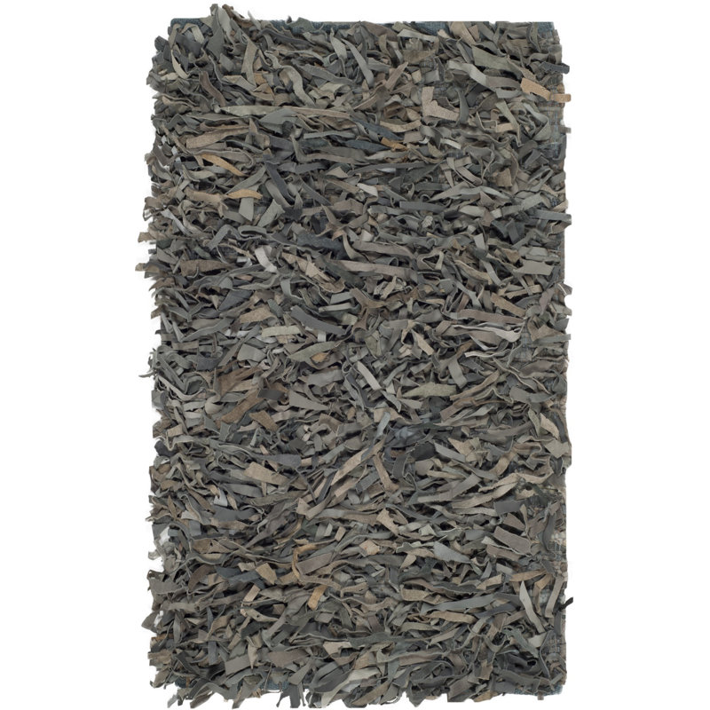 Arik Handwoven Leather/Cotton Solid Color Rug in Beige/Gray, Rectangle 4' x 6'
