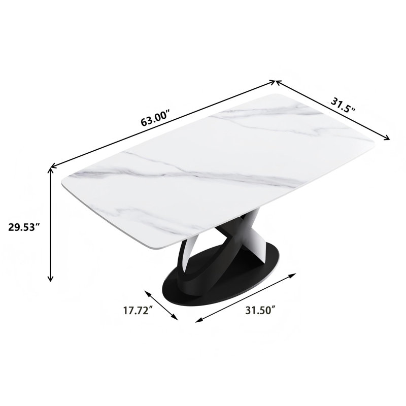 Table de salle à manger Sesteded, Noir, Blanc, H 29,53 po x L 63 po x l 31,5 po
