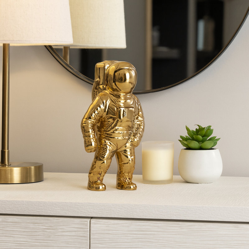 Space-Themed Ceramic Astronaut Figurine, Gold