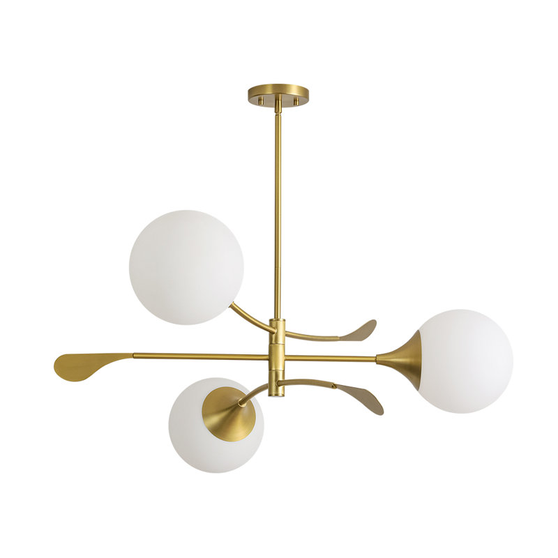 3 - Light Creative Linear Frosted Glass Globe Chandelier, Gold