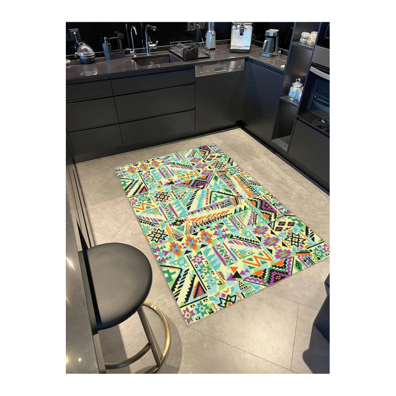 Tapis décoratif moderne à motif géométrique mixte, Rectangle 2 pi 4 po x 4 pi