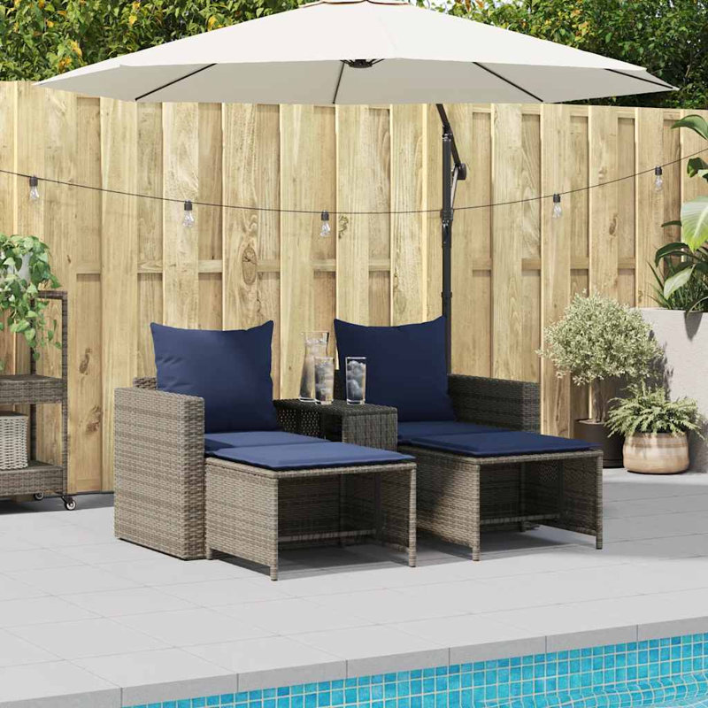 5 Piece Patio Sofa Set With Cushions Stackable Poly Rattan, Navy/Grey