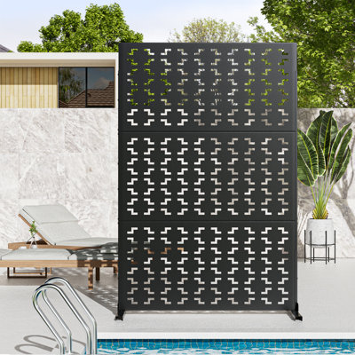 6 ft. H x 4 ft. W Metal Privacy Screen Wall Square-Black Pattern