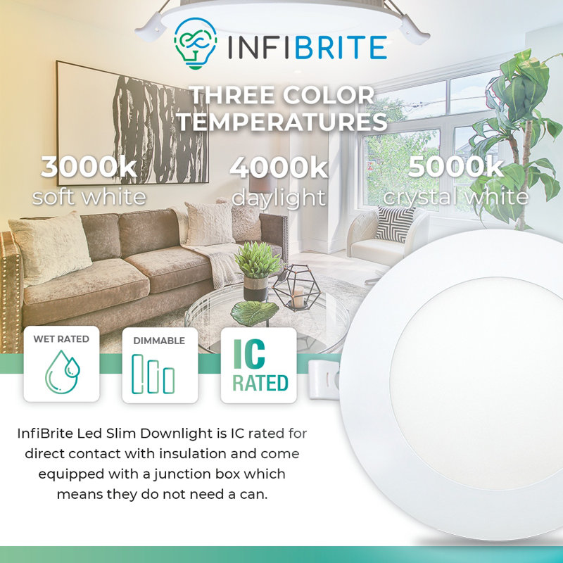 4" Slim Recessed LED, 9W, 3CCT Selectable, Dimmable