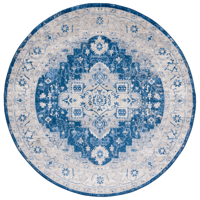 Tapis bleu marine / gris Aurich 851, Rond 6 pi 7 po
