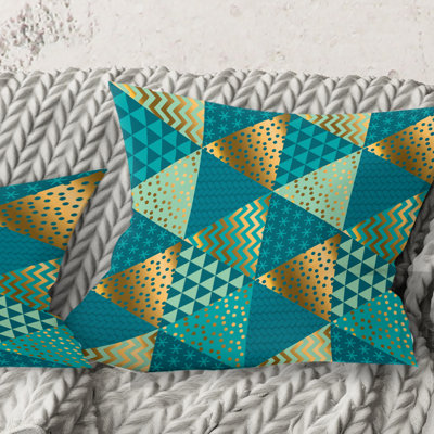 Coussin Gold and Blue Dynamics I - Mid-Century Modern