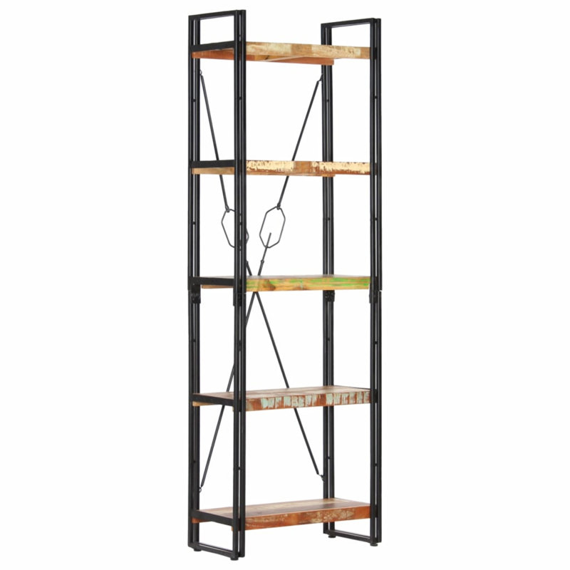Bibliothèque en bois de manguier massif, Brun, (5 tablettes) H 70,9 po x l 23,6 po x P 11,8 po