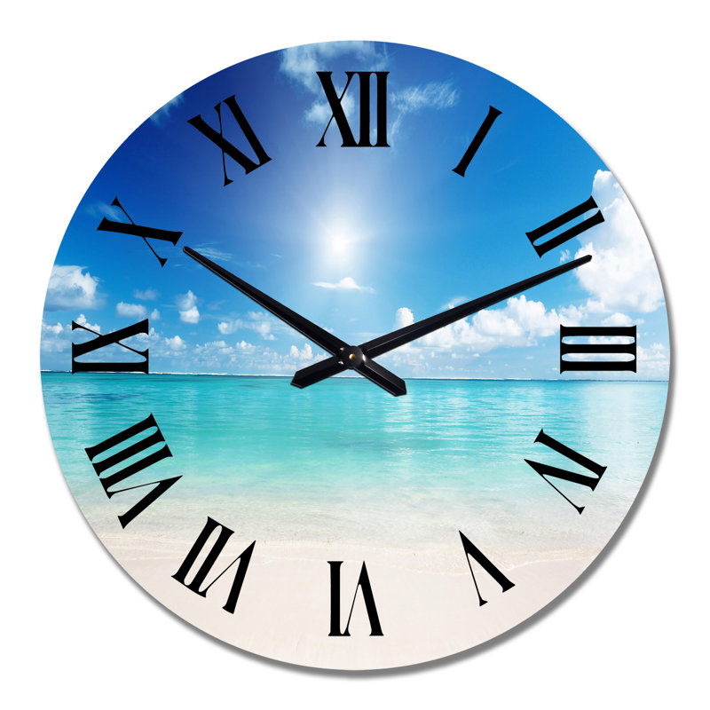 Sable et bleu mer des Caraïbes - horloge murale nautique et côtière, Moyen