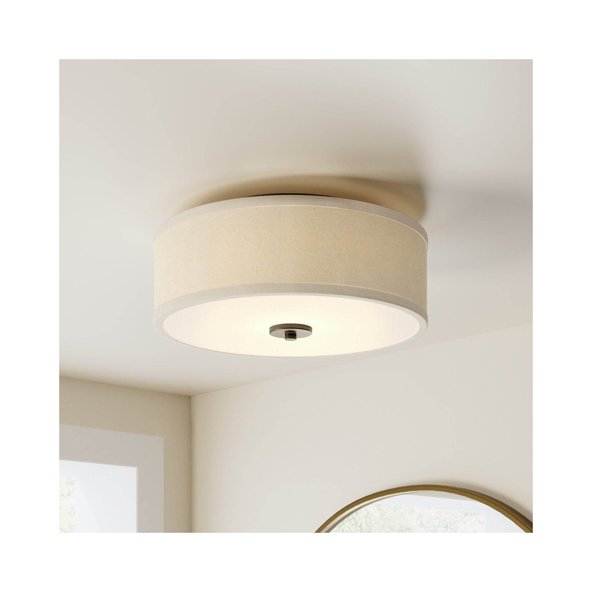 Chantey 2 Light Linen Flush Mount, Antique Bronze