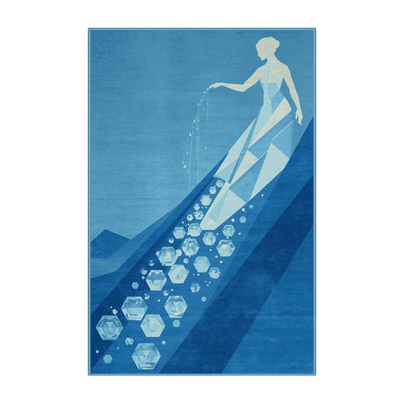 Machine Washable Orlena Modern & Contemporary Geometric Rug in Blue – BabyBlue Binding, 2 x 3