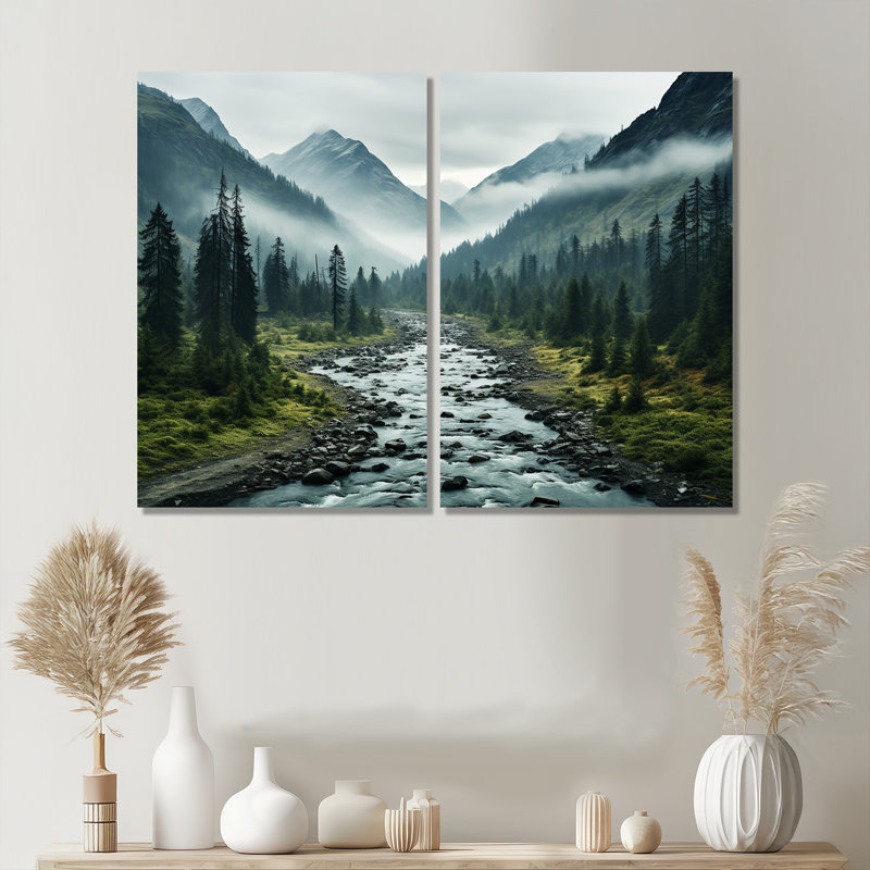 Canada Misty Mountains - art mural vert, Toile tendue, Ne s’applique pas, H 36 po x l 48 po