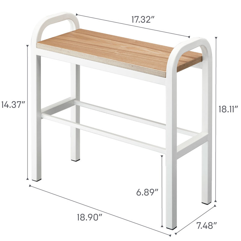 White Steel and Wood Entryway Shoe Organizer Bench with Storage