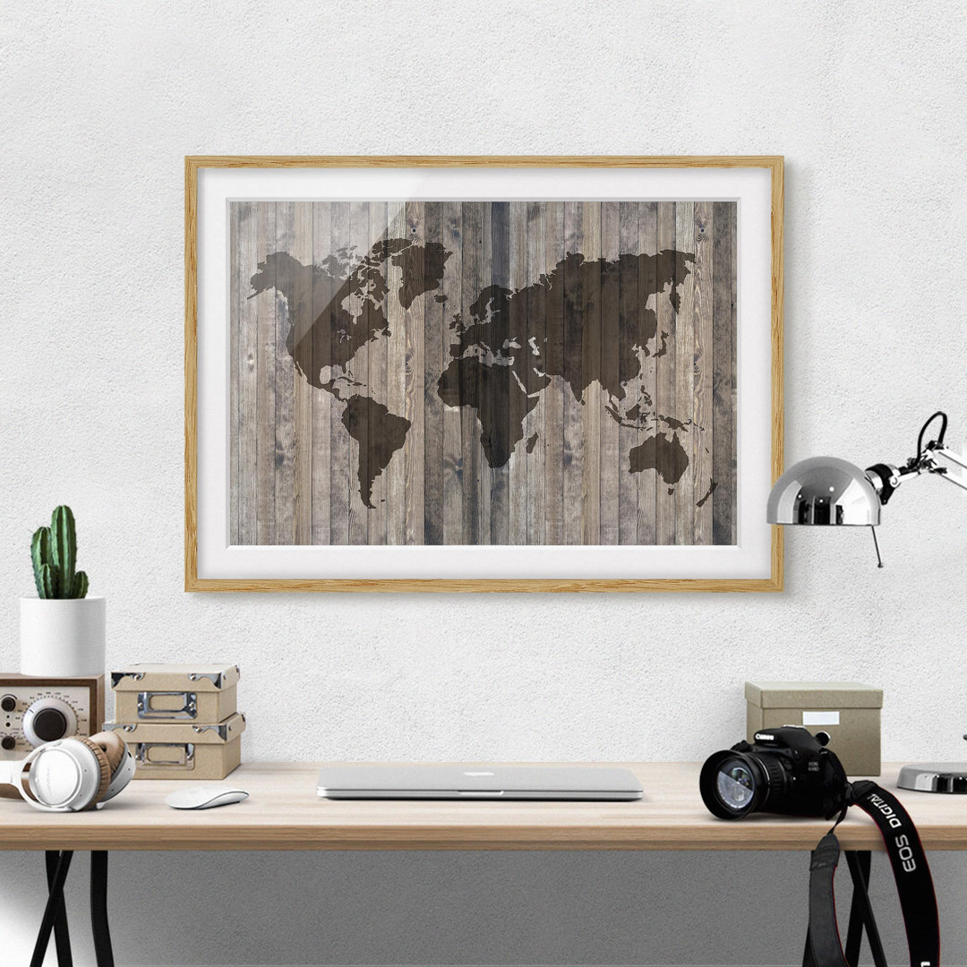 Gerahmtes Poster Wooden World Map