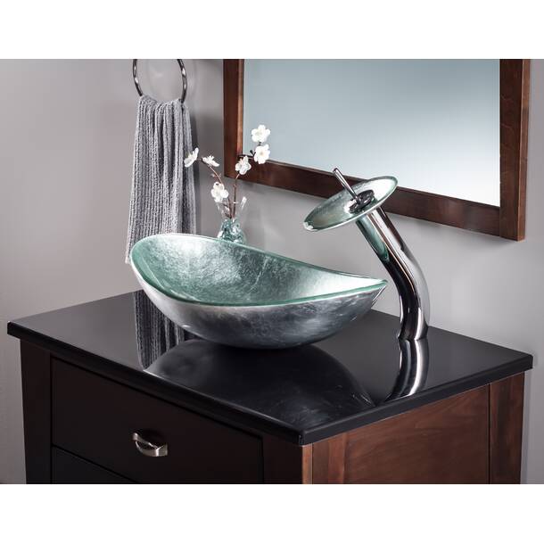 Novatto Argento 13.5'' Tempered Glass Oval Vessel Bathroom Sink with ...