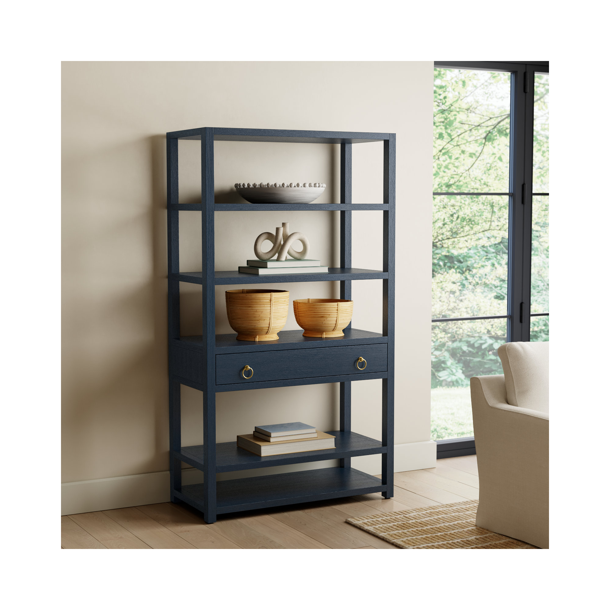 Elin 1-Drawer 5-Tier Standard Bookcase, Navy Blue