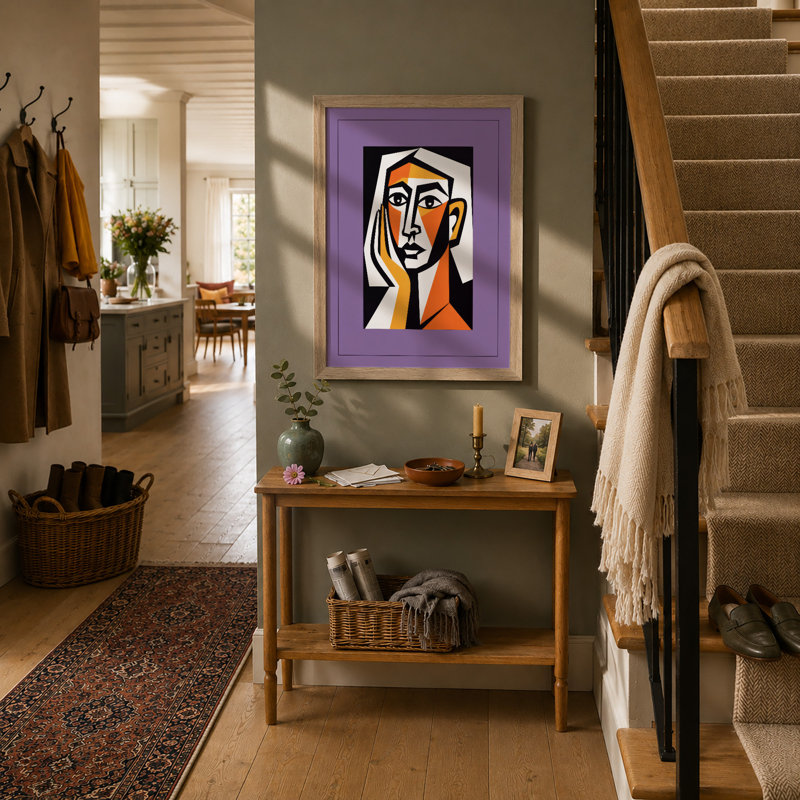 Geometric Faces Modern - Framed Print, A4 - 29.7 x 21.0 cm, Oak