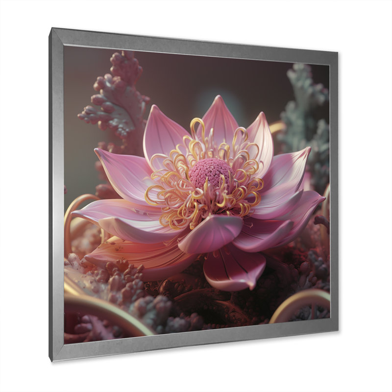 «Blooming Magical Pink Lotus I» sur toile, Cadre simple argenté, H 16 po x l 16 po x P 1 po