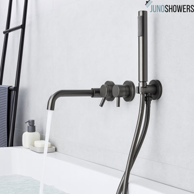 Robinet de baignoire mural à deux poignées avec douche à effet pluie Juno Commercials