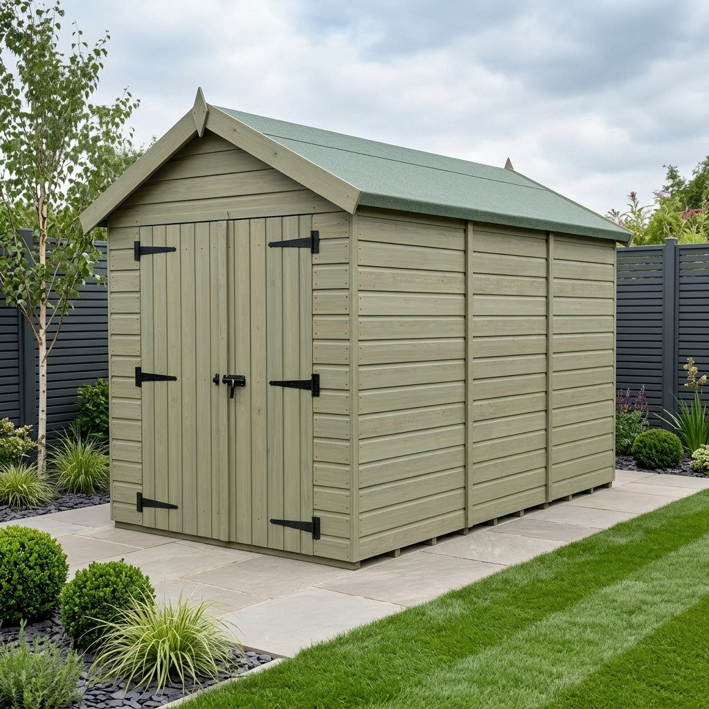 Total Sheds 7ft x 12ft Apex Garden Shed - Double Door - No Windows - Pressure Treated Timber - UK Manufactured