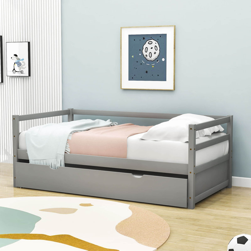 Twin Wooden Daybed with Twin Size Trundle, Gray