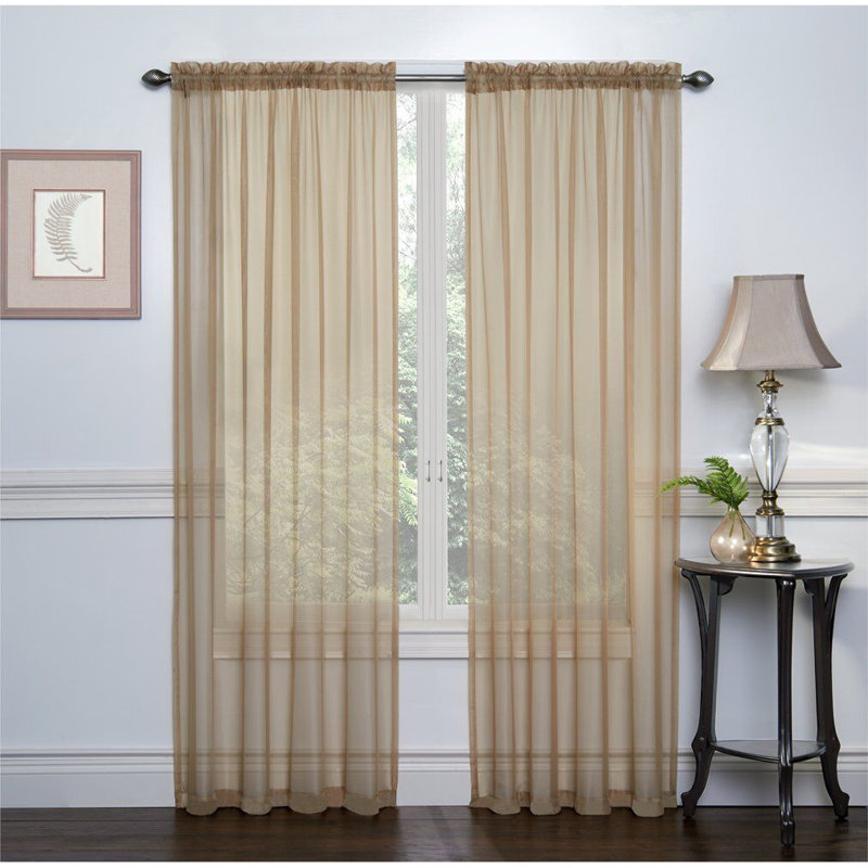 Paire de rideaux transparents avec passe-tringle Emmons, Taupe
