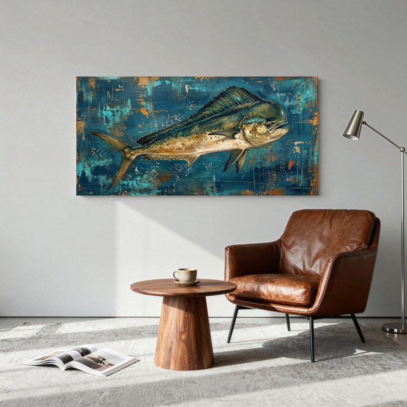 Ensemble de 1 tableau sur toile représentant un poisson, L 40 po x H 20 po, Toile tendue