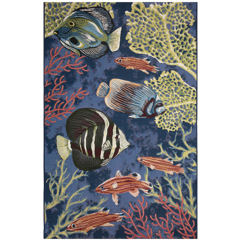 Tapis d'intérieur / extérieur bleu marine Bay Isle Home ™, Rectangle 6 pi 6 po x 9 pi 4 po
