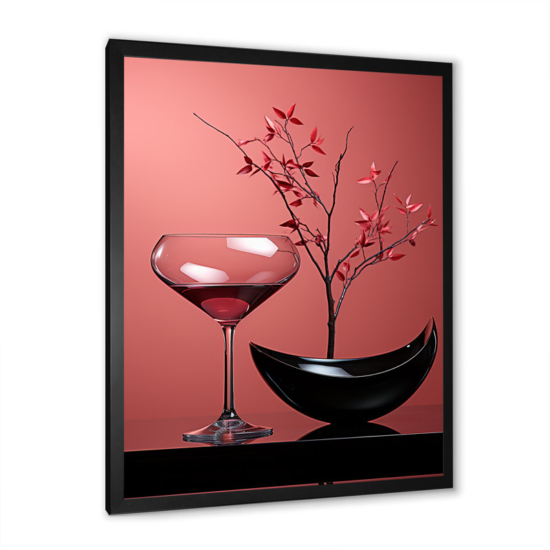 Magenta, vin mystérieux et fleurs - impression, Cadre simple noir, H 40 po x l 30 po x P 1,5 po