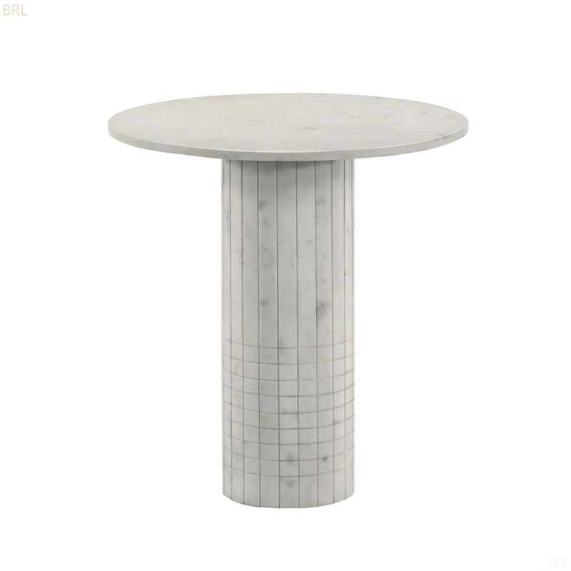 Table de bout ronde en marbre véritable, blanc