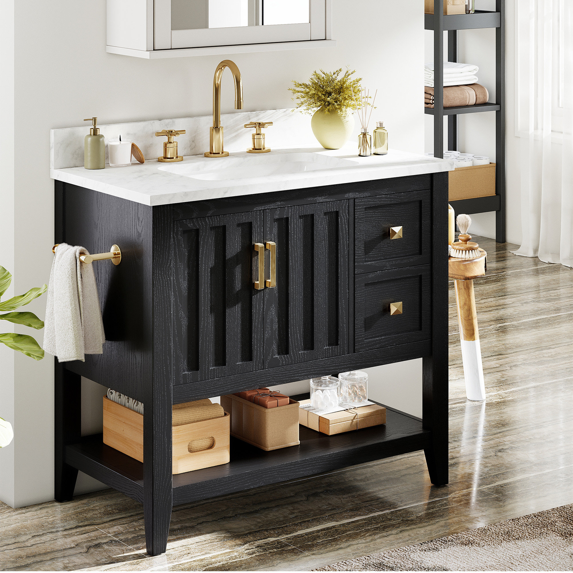 Bathroom Vanity With Sink, Bathroom Cabinet With Drawers And Storage,Quick Installation