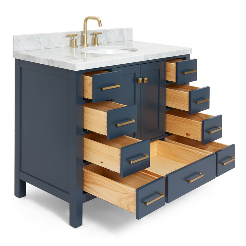 Ensemble de meuble-lavabo simple 43 po Cambridge, Bleu minuit / laiton satiné