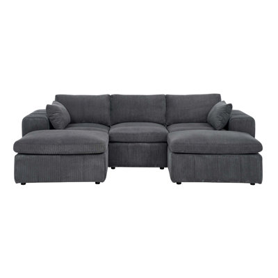 Large Arms Cordory Upholstered Modular Sectional With 2 Ottomans