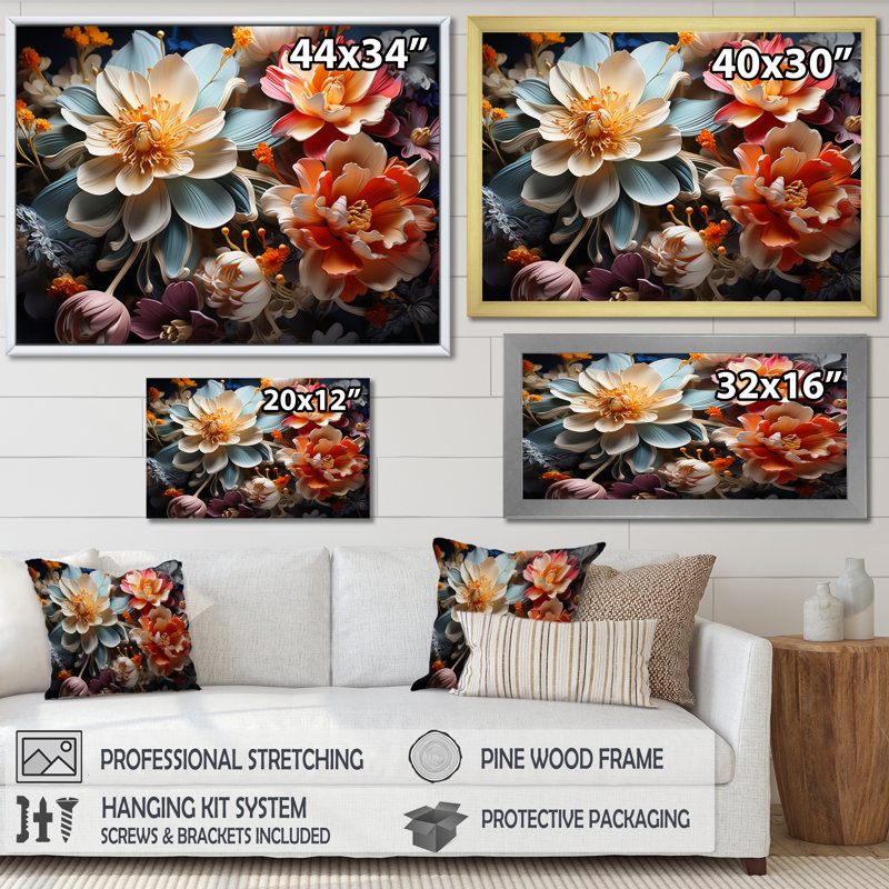 White Coral Abstract Still Lifes - Abstract Still Lifes Wall Art, 30" H x 40" W x 1.5" D, Gold Picture Framed
