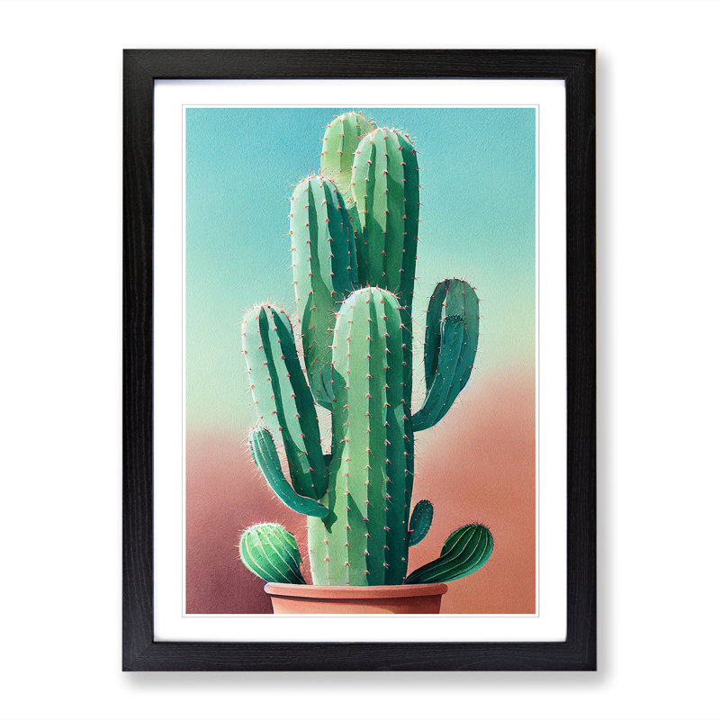Watercolour Cacti Cactus - Picture Frame Print, Black, 64cm H x 46cm W x 2cm D