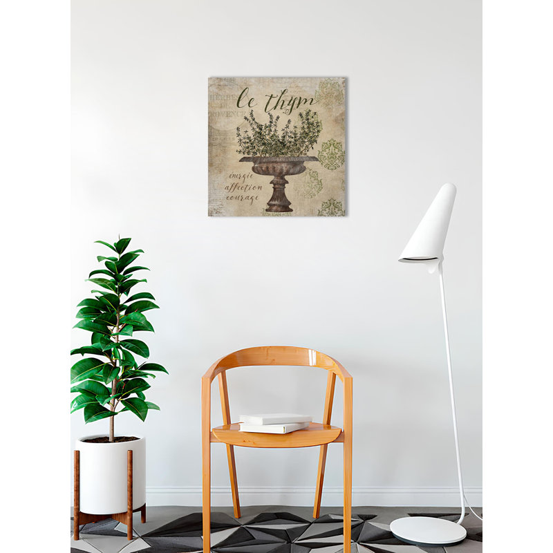 French Herbs Thyme Print on Beige Canvas