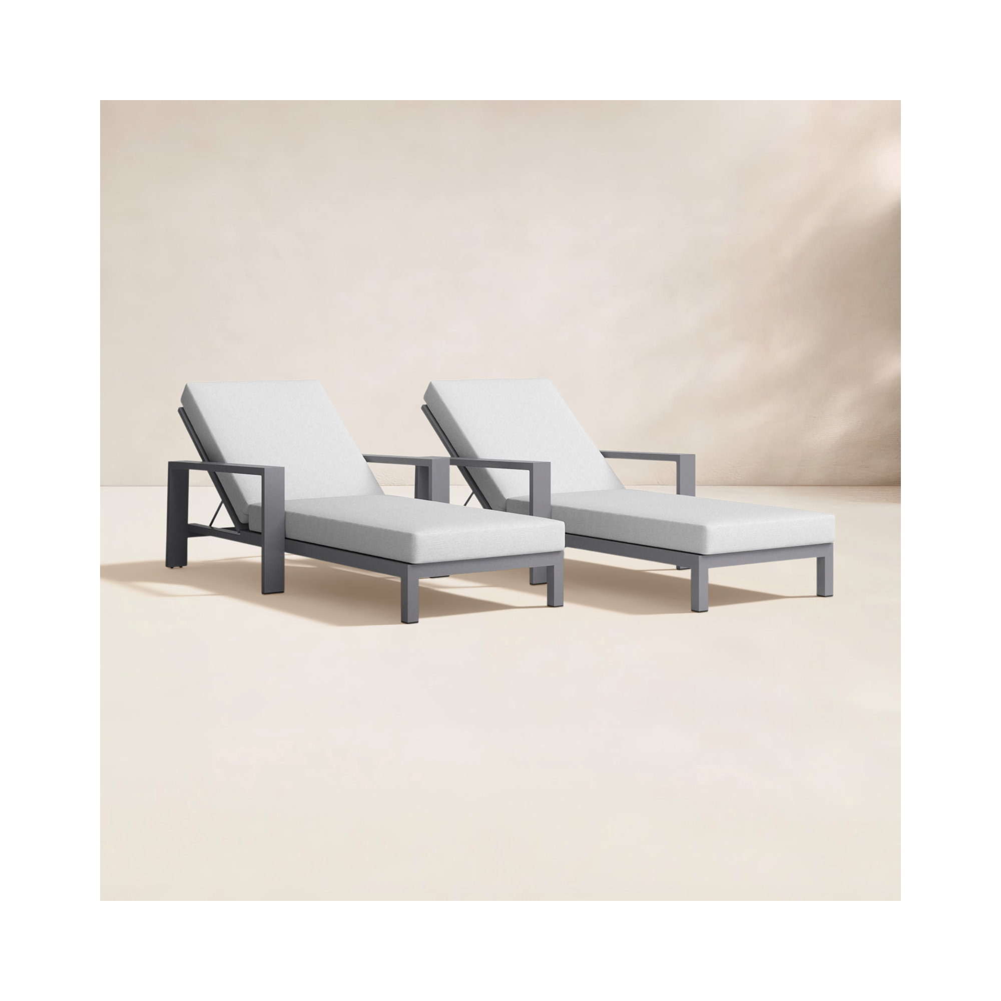 Hoyt 35'' Outdoor Metal Chaise Lounge, Grayish Cushion/Gray Frame