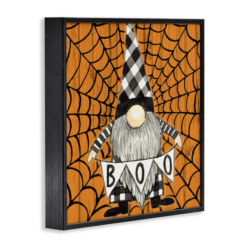Gnome d'Halloween rustique, art de la giclée encadrée par Elena Vladykina, H 12 po x l 12 po, Giclée encadrée noir minuit