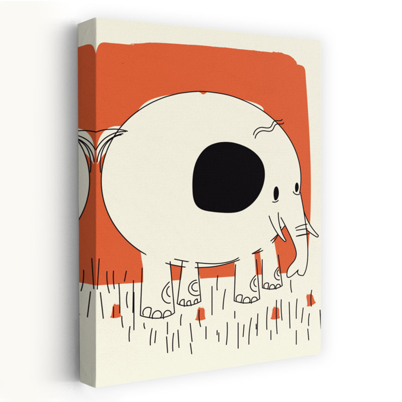 Playful Cartoon Elephant Minimalist Playful Whimsical Elephant Nature Wall Art Print 1 Piece Wrapped Canvas Wall Art