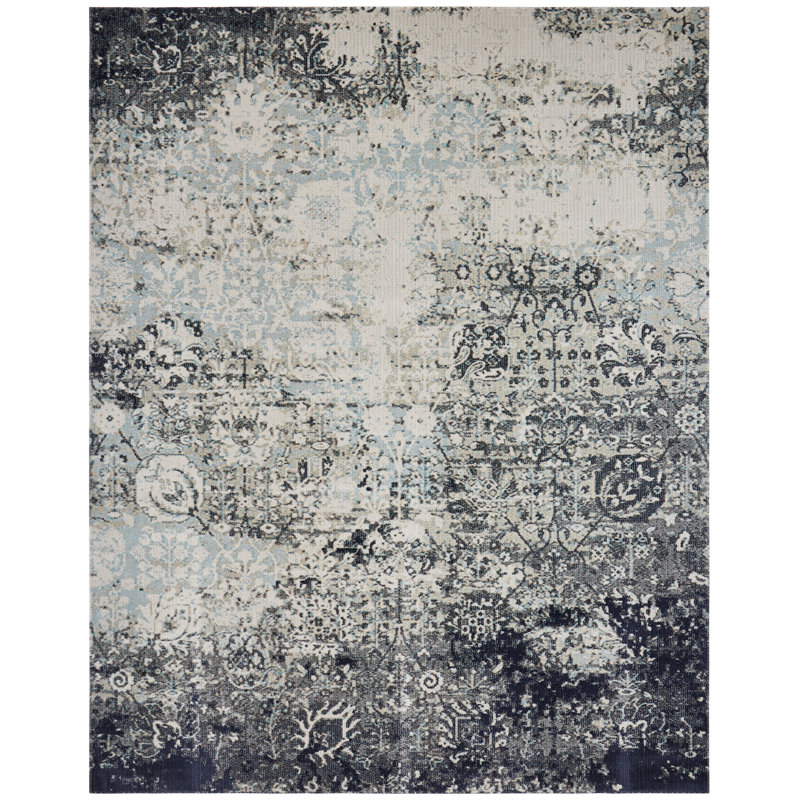Pocasset Abstract Area Rug in Blue/Gray/Navy, Rectangle 9'3" x 13'